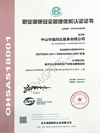 福玛仕18001职业健康安全管理体系认证证书